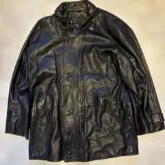 【ヴィンテージ・本革】レザージャケット カーコート黒 ブラック 牛革