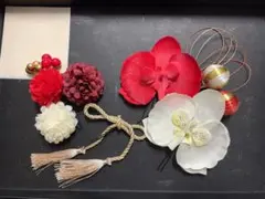 赤×白 胡蝶蘭 和装髪飾り 水引 玉飾り 成人式 卒業式 七五三