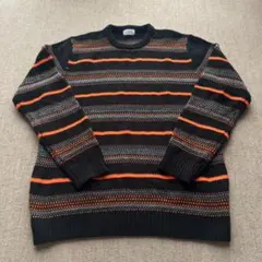 JUNRED ボーダーニット LLサイズ オレンジ×ブラック