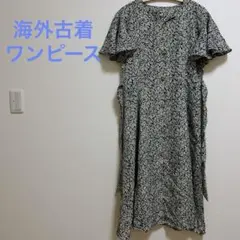 一点物✨花柄 半袖ロングワンピース ネイビー ゴールドボタン