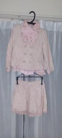 [メゾピアノ]未使用に近い フォーマルスーツ ピンク チェック柄 さ