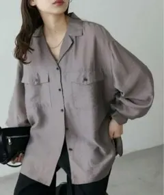 ☆タグ付き新品☆Discoat シアー黒釦開襟シャツ モカ フリーサイズ
