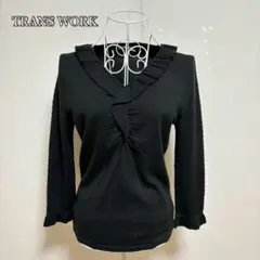 ⚫︎TRANS WORK三陽商会　フリルニットセーター（40）黒　大きいサイズのサムネイル