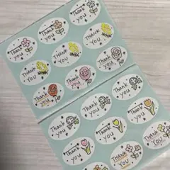 サンキューシール　ハンドメイド　手書き　花柄　18枚