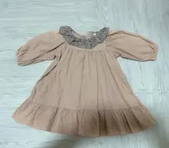 ベージュ フリル襟 コーデュロイワンピース 90cm