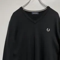 FREDPERRY フレッドペリー　刺繍ロゴ　コットン ウール ニット ブラック