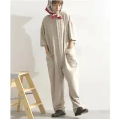 新品タグ付 ルピリアン オールインワン サロペット 麻ライク つなぎ グレージュ