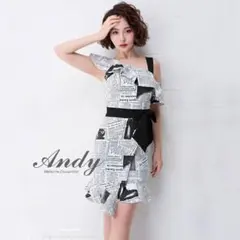 新品★ Andy フリル 英字 ワンショル オフショル タイトミニドレス