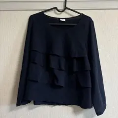 URBAN RESEARCH DOORSネイビー フリル長袖シャツのサムネイル