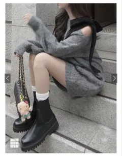 【新品未使用】ワンショルダーベロアリボンニットミニワンピース dr796 グレー