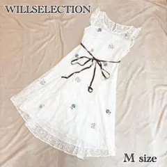 【WILLSELECTION】スクエアレース刺繍ワンピースM ホワイト 総レース
