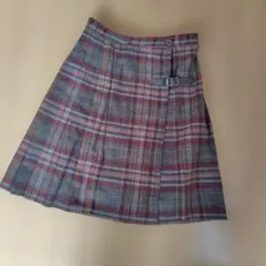 チェック柄 プリーツスカート サイドベルト付き