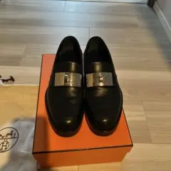 【極美品】現行品　エルメス モカシン　ホット ブラック ケリー金具 36ハーフ 極美品】現行品 エルメス モカシン ホット ブラック ケリー金具