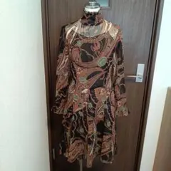 美品ミMICHELKLEIN長袖総柄ワンピース♡サイズ38♡キャミペチコート付き