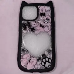 デコケース iPhone15 デコ電 地雷系 量産型 ピンク 黒