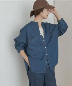 ライトデニムバンドカラーシャツ