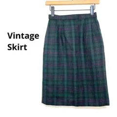 ヴィンテージスカート　タイトスカート(M/9)日本製　チェック柄　ウエストゴム
