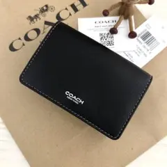 新品 COACH コーチ　三つ折り財布　ブラック