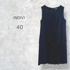 【INDIVI】　ランダムプリーツ　ロング　ノースリーブワンピース　ウール100のサムネイル