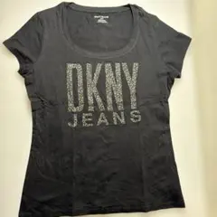 DKNY ジーンズ 半袖 Tシャツ S M相当 グレー スタッズ ロゴ