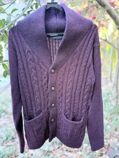 RAGEBLUE メンズ ケーブルニット ショールカラーカーディガン パープル