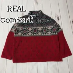 【希少デザイン】REAL comfort ノルディック柄 ハイネックセーター