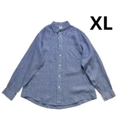 ブルックスブラザーズ ギンガムチェック アイリッシュリネンシャツ XL 青 白