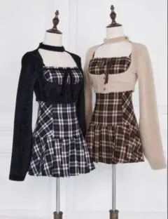 BunnyLis リボンファーボレロ×チェックロングワンピ - メルカリ