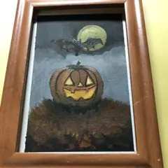 ハロウィンのカボチャとコウモリ　水彩画　絵手紙　原画　ハガキサイズ