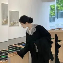 透け感レースつけ襟 ホワイト パールボタン 襟周り50cm