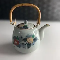 陶器製 急須 椿柄 竹持ち手