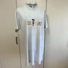 ミッキー　刺繍　ヴィンテージ　Tシャツ　グレー　サイズL
