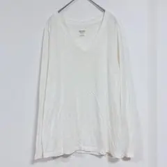 モッシモ 無地 カットソー Vネック長袖 XL 白 綿ポリ カジュアル シンプルのサムネイル