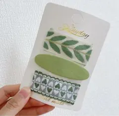 ヘアクリップ ヘアピン  女の子　キッズ　グリーン　ヘアアクセサリー