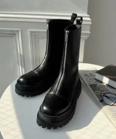 厚底フロントジップミドルブーツ
