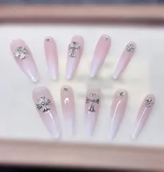 ネイルチップオーダー現品 韓国 量産型ネイル 地雷系 サブカル 天使界隈XS