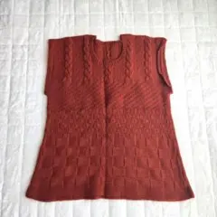 ヴィンテージ 赤茶 ケーブル編み ニットベスト レトロ古着