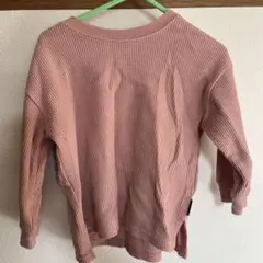 ワッフル素材 長袖カットソー ピンク