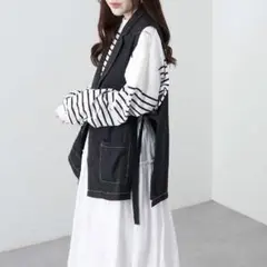 新品　オリーブデオリーブ　麻風ポリ配色ステッチサイドリボンベスト