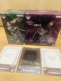 進撃の巨人 一番くじ　B賞リヴァイ　C賞ハンジ フィギュア　メモリアルカード×3