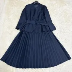美品✨️ルイルエブティック セットアップ風 ワンピース プリーツ ベルト ネイビー