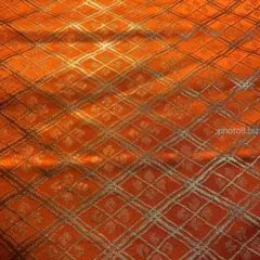 ■和柄 生地 ハギレ金襴 幅69㎝オレンジ地ゴールド格子ひし形☆追加OK