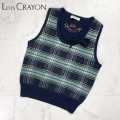 美品 ロイスクレヨン ウール ビーズ刺繍チェックベスト サイズM*FD827のサムネイル