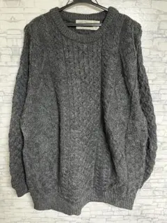 古着 ウールニット セーター アイルランド製 ダークグレー系 メンズ 大きい
