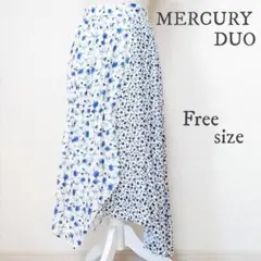 【MERCURYDUO】パッチワークフラワーイレヘムスカート 青 フリーのサムネイル
