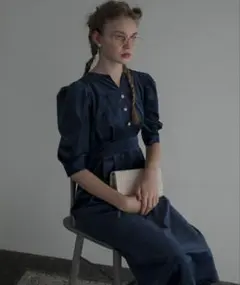 【新品タグ付】 【BONLECILL noir】ベロアペンシルドレス ネイビー