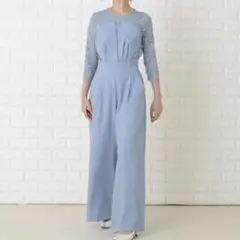 ☆ Lace Ladies 七分袖レース パンツドレス パーティードレス XL