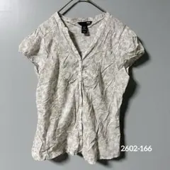 H&M コットン100% 花柄パフスリーブブラウス グレージュ L(42)