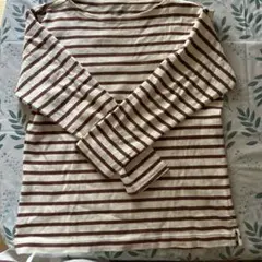 Lサイズ 白と茶色のストライプ Tシャツ