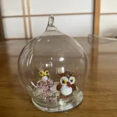 ガラス製フクロウの置物
